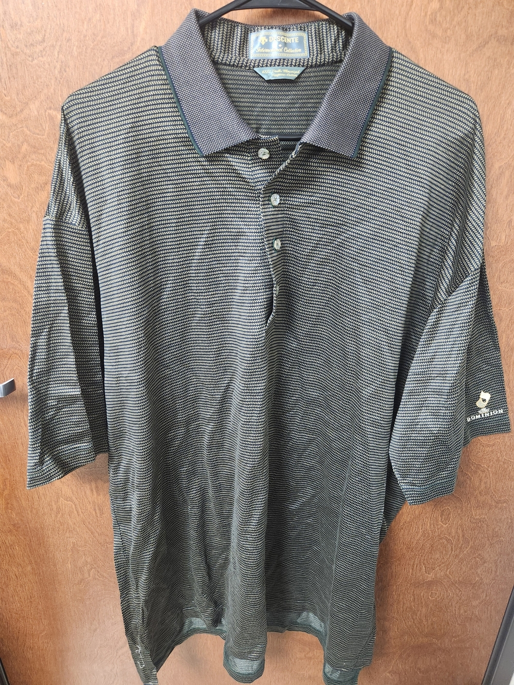 Descente Men's Black And Gold Striped Golf Performance Polo
